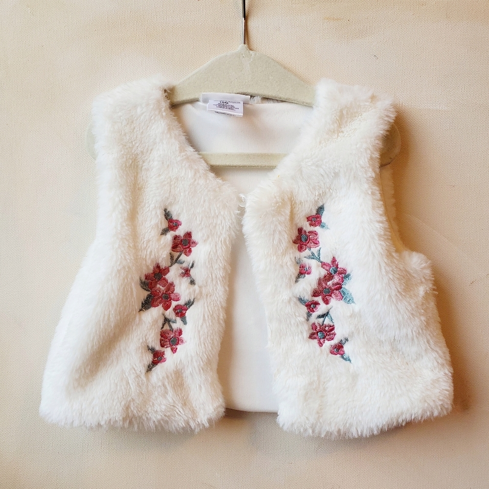 18M Fur Vest with Floral Embroidery
